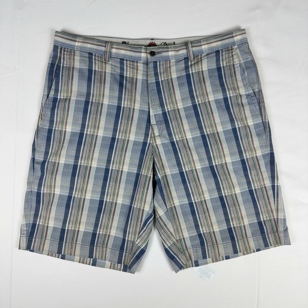 Tommy Bahama Mens 38 Blue Plaid Silk Cotton Paradise Nation Flat Front Shorts